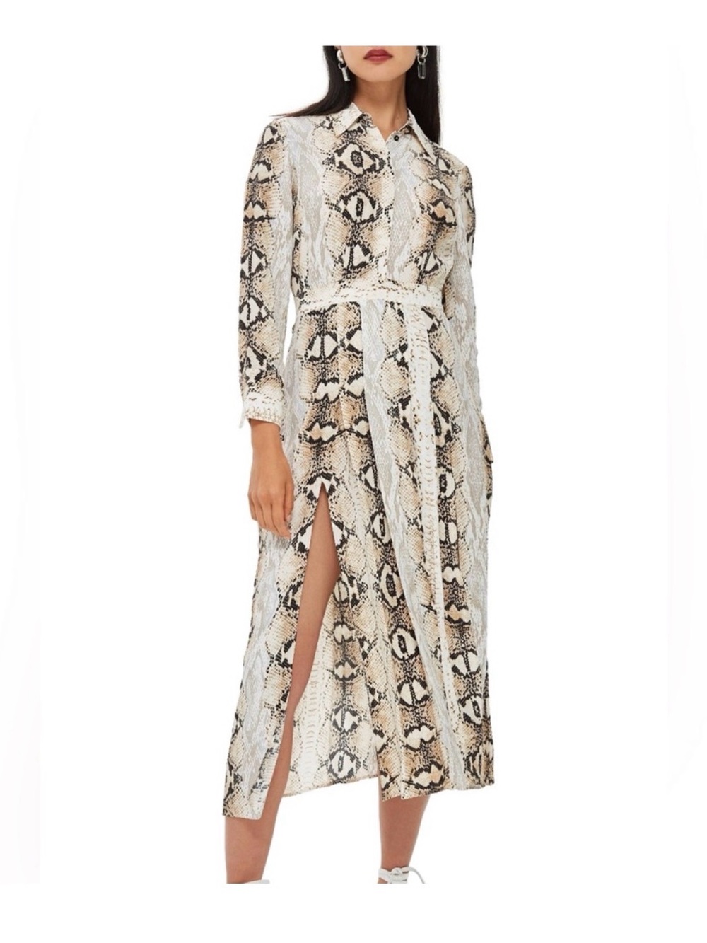 Topshop Neutral Snake-Print Shirt Dress in Cream and Black